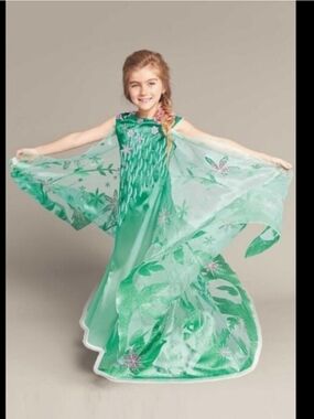 Girls' Disney Elsa Sparkling Green Princess Dress with Sheer Cape